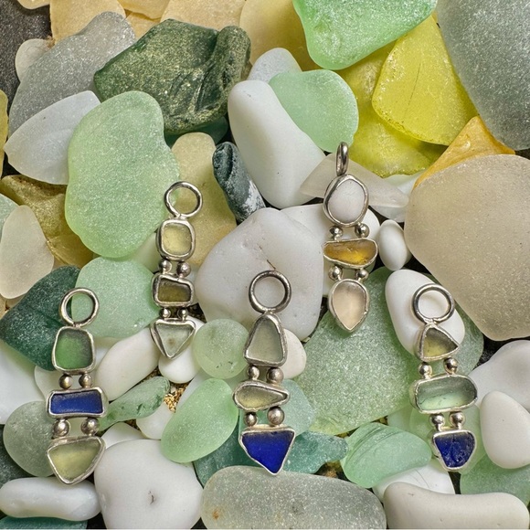 Triple sea glass necklace Handmade 995 925 sterling silver soldered Puerto Rico - Picture 3 of 4